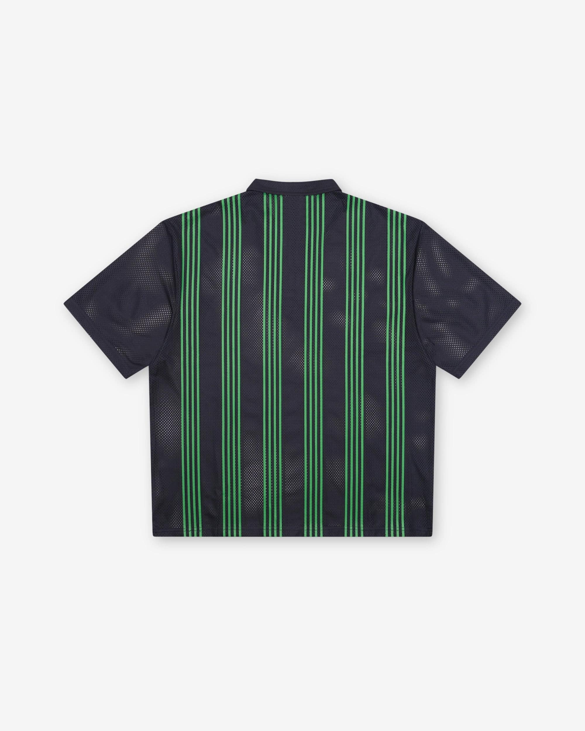 Charcoal mesh fabric detail with electric lime stripes