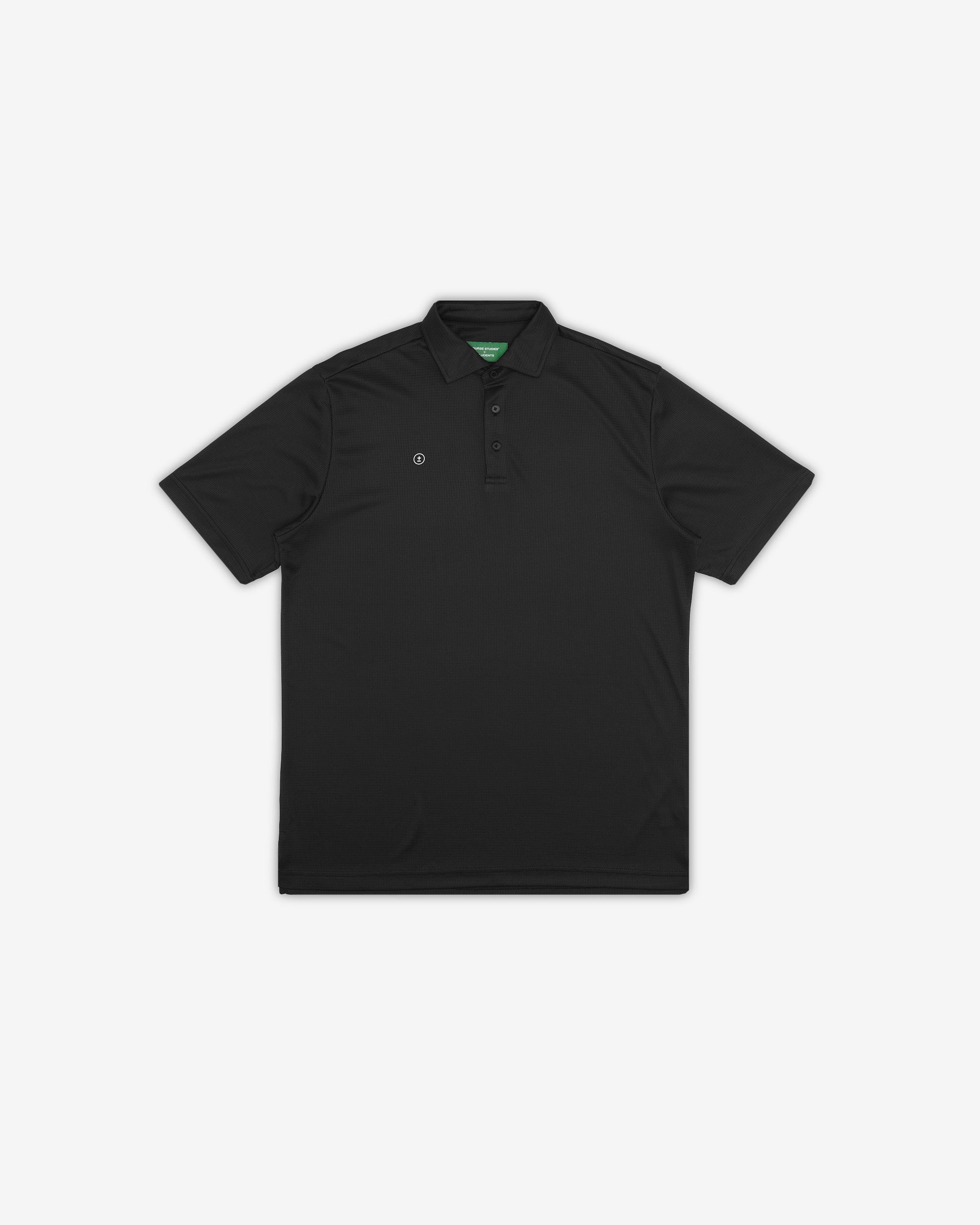 Black polo shirt on a white background