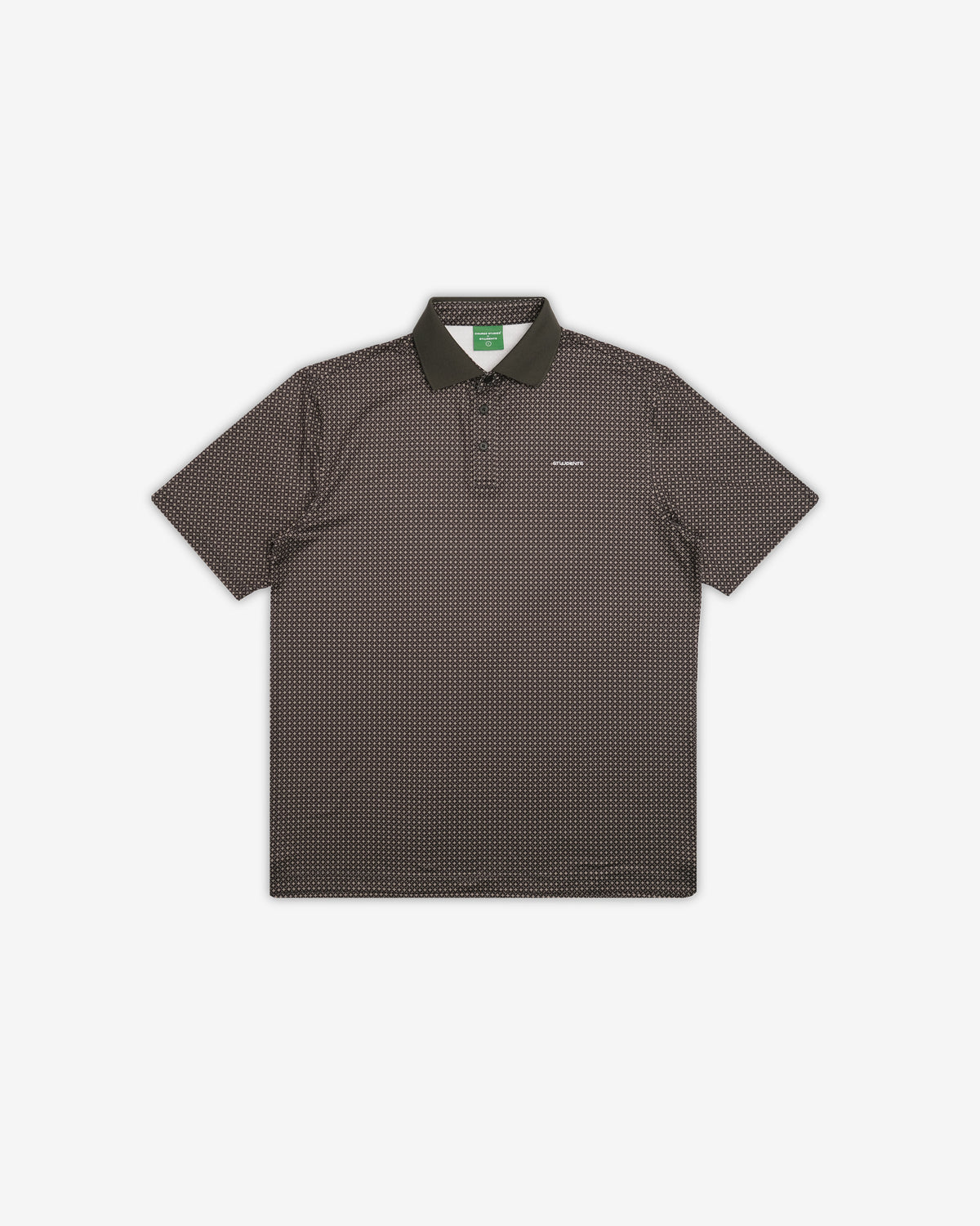 Black patterned polo shirt on a white background