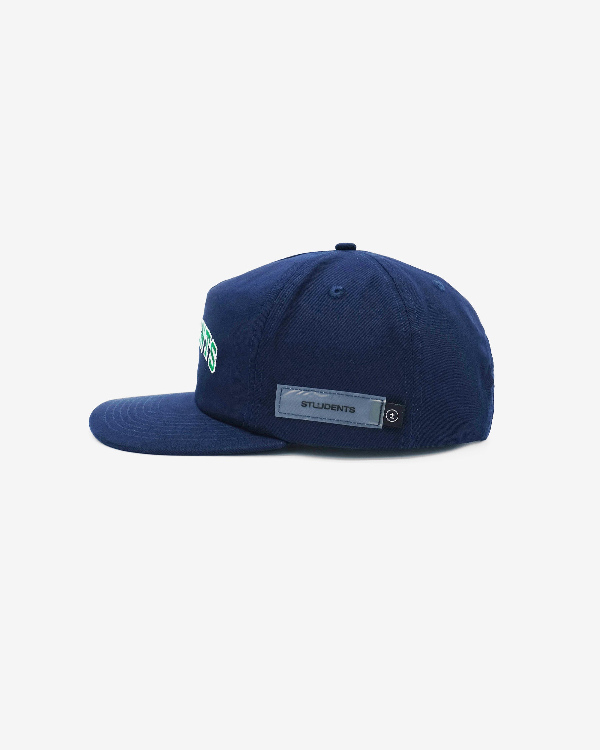 Blue cap with a logo on a light gray background